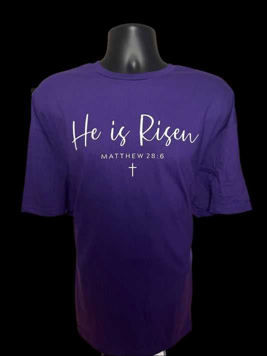 HE IS RISEN (white print)
